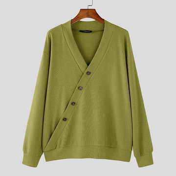 AIDASE  -  Autumn Stylish Men Tops Hot Sale Texture Diagonal Sweater Casual Streetwear Solid V-neck Long Sleeved Sweater S-5XL 2024 aidase-shop